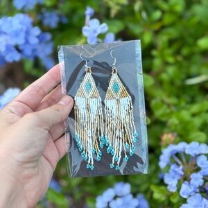 NEW Gold, White & Turquoise Beaded Earrings